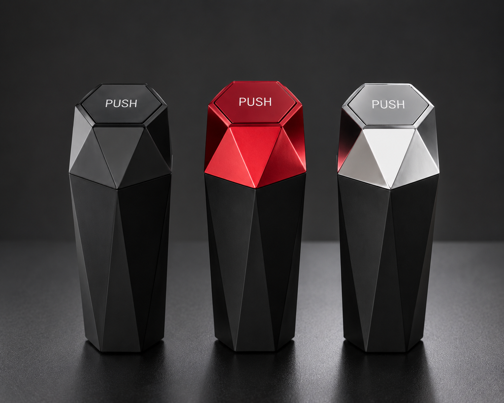 Car Trash Can with Lid — Compact Diamond Design, Fits Cup Holder