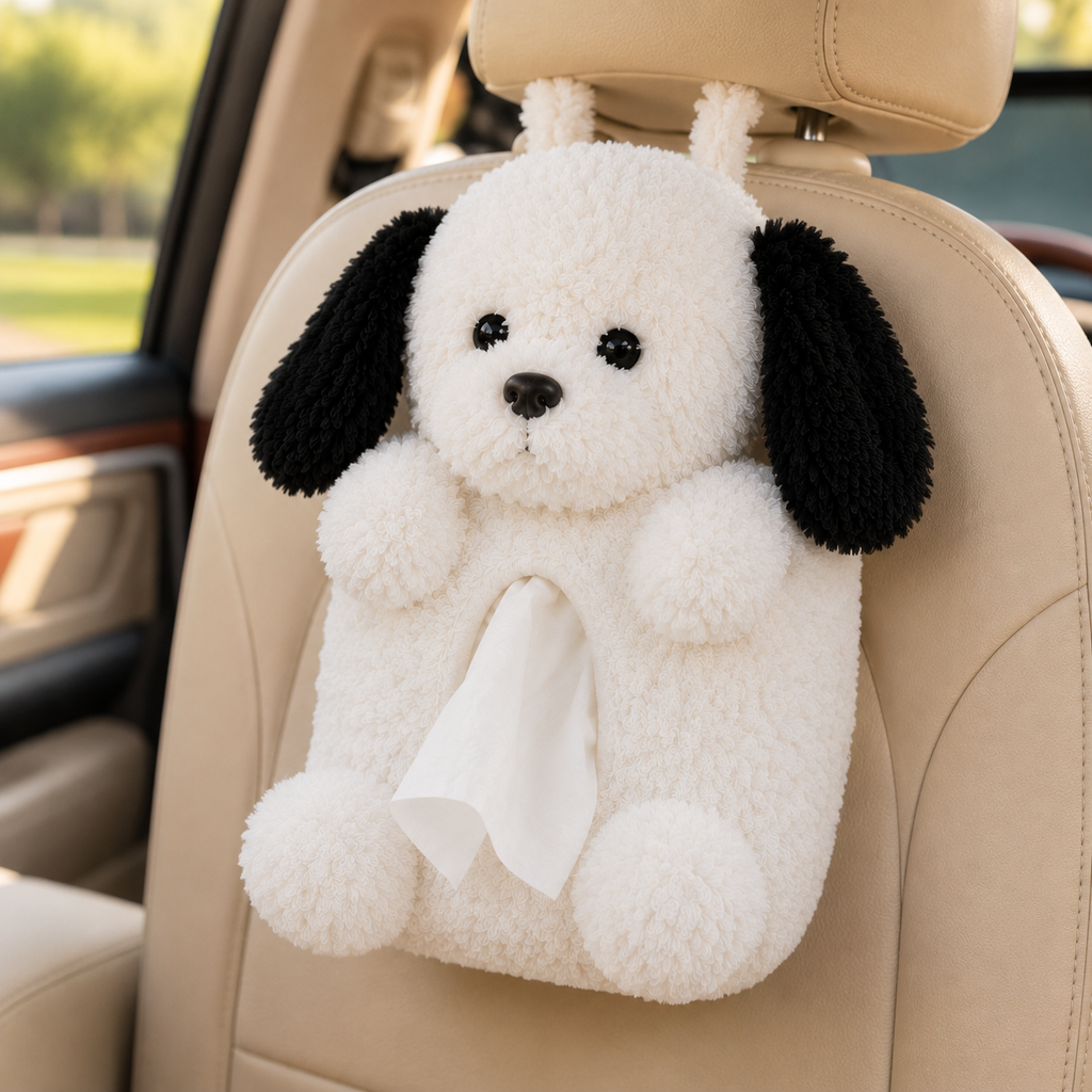 Cute Plush Car Tissue Holder — Hanging Headrest Organizer
