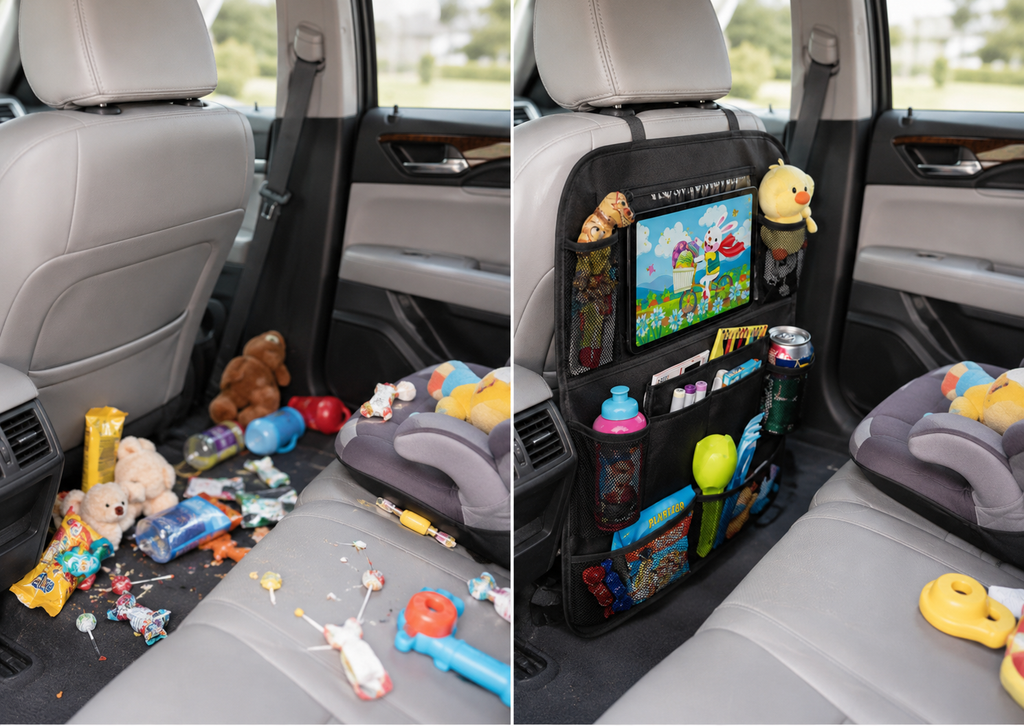 Car Seat Back Organizer for Moms — Touchscreen Tablet Holder, 15 Pockets, Kick Protection