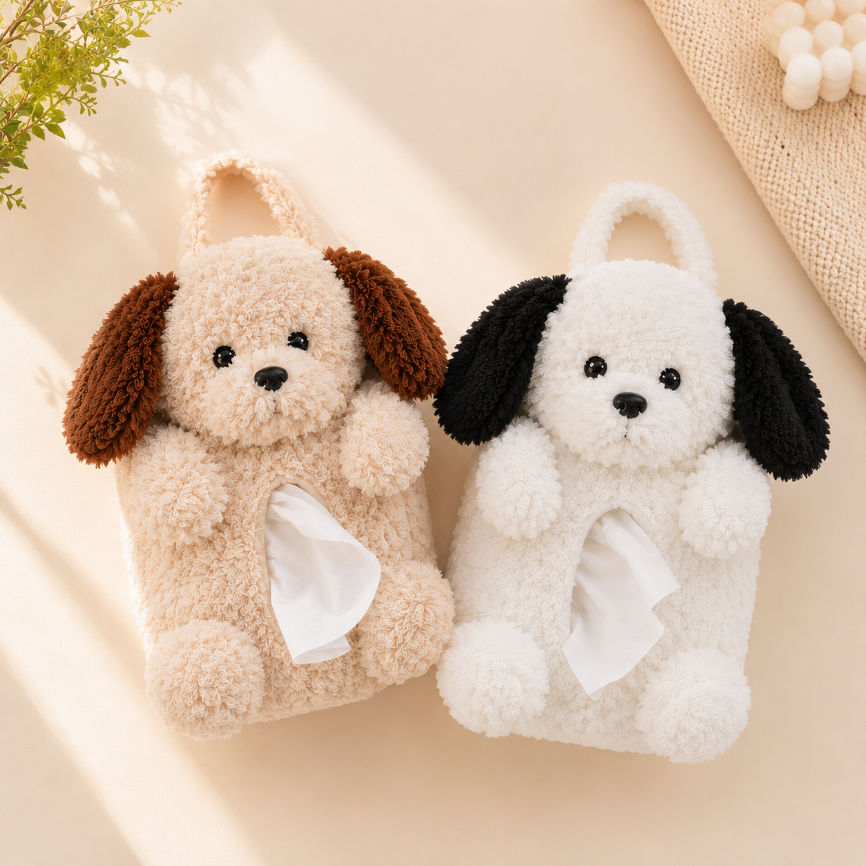 Cute Plush Car Tissue Holder — Hanging Headrest Organizer