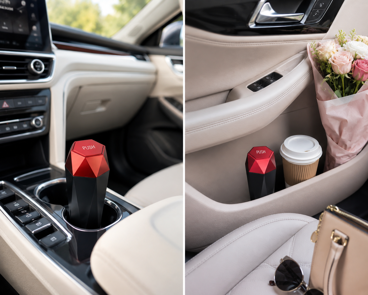 Car Trash Can with Lid — Compact Diamond Design, Fits Cup Holder