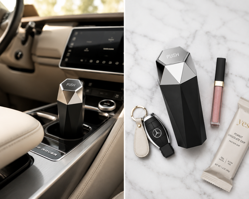 Car Trash Can with Lid — Compact Diamond Design, Fits Cup Holder