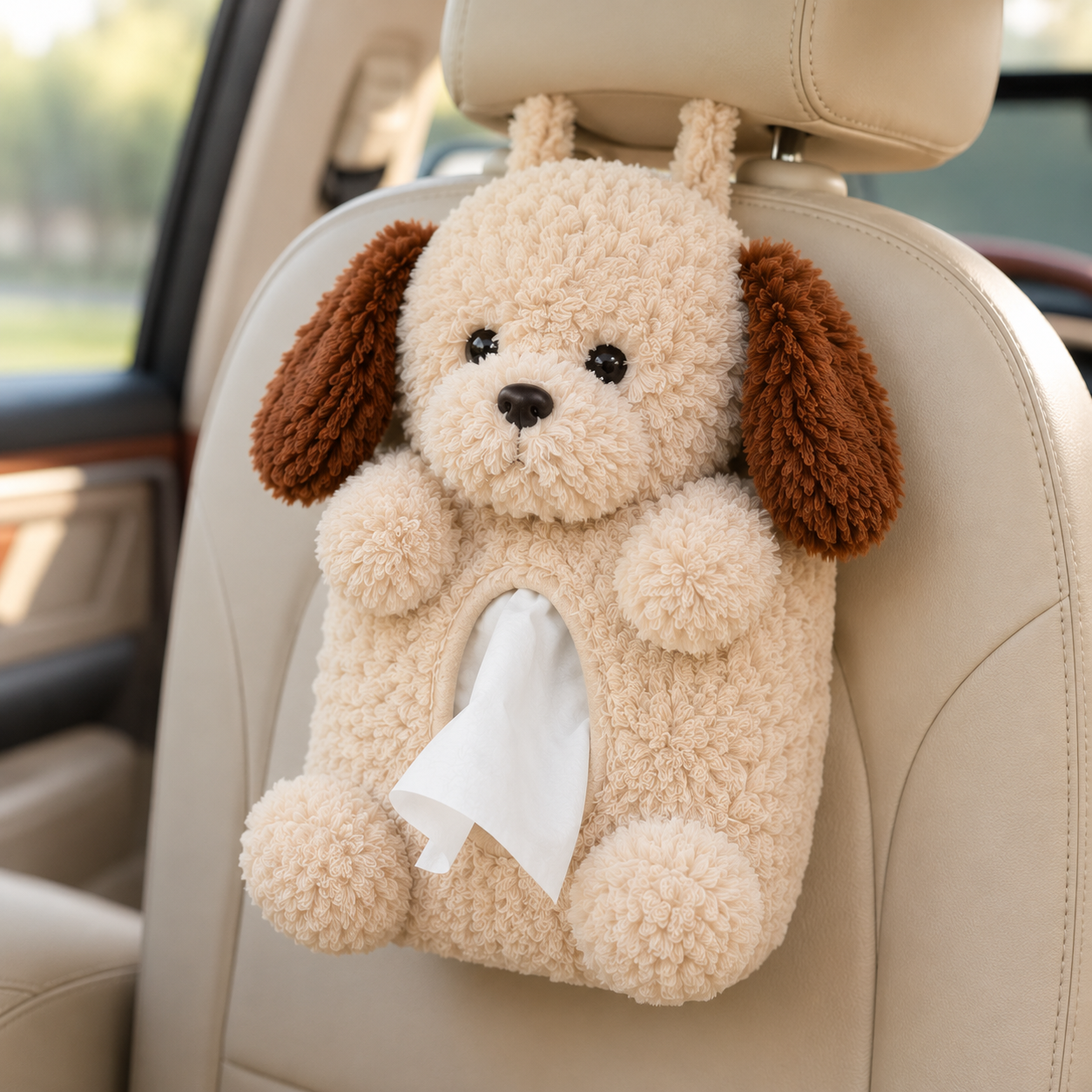 Cute Plush Car Tissue Holder — Hanging Headrest Organizer