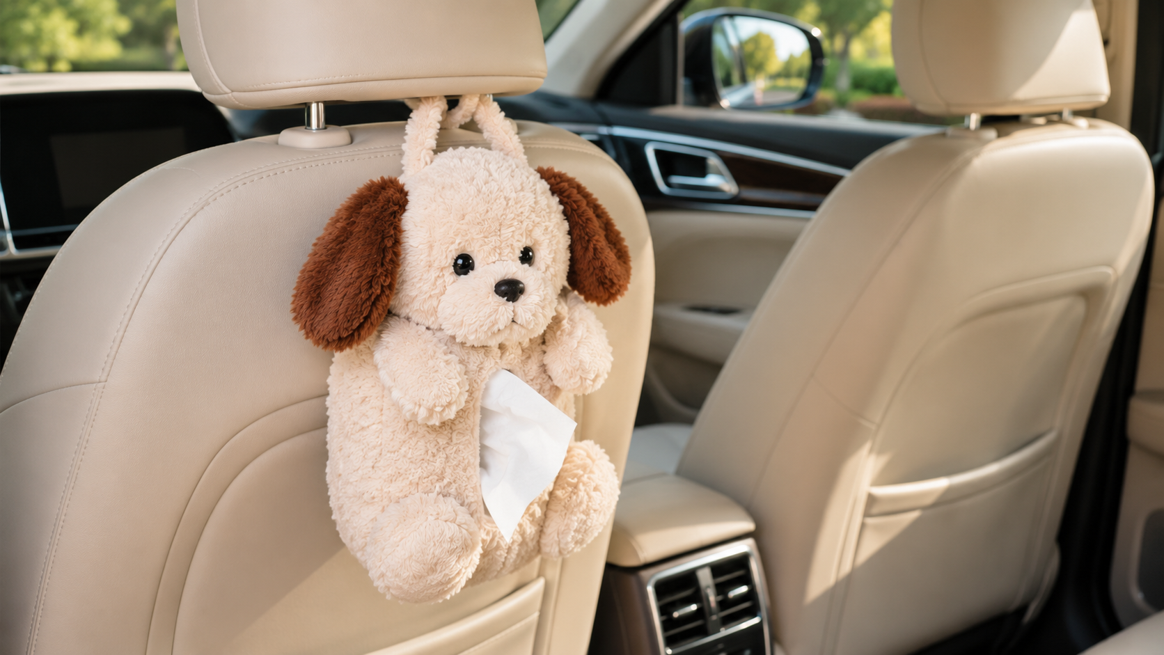 Cute Plush Car Tissue Holder — Hanging Headrest Organizer