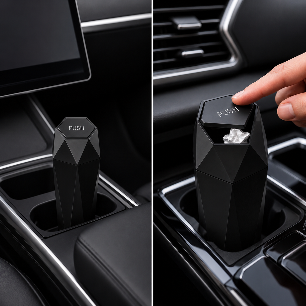 Car Trash Can with Lid — Leakproof, Fits Car Cup Holder, Compact for Kids
