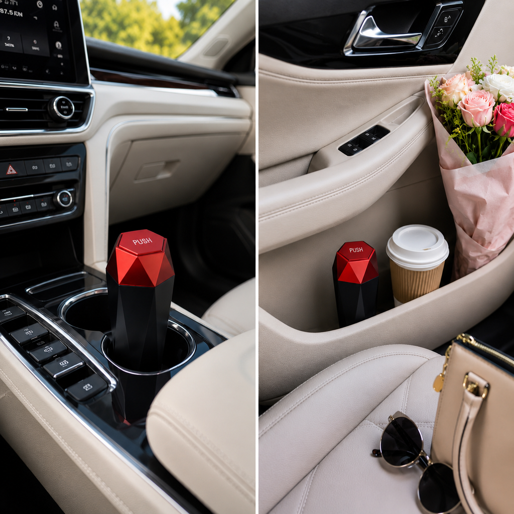 Car Trash Can with Lid — Leakproof, Fits Car Cup Holder, Compact for Kids